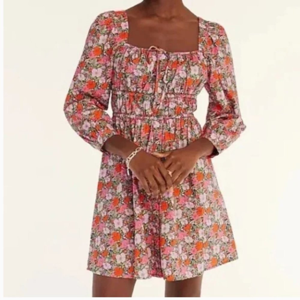 J.Crew Cinched-Waist Organic Cotton Dress in Liberty Meadow Song fabric Size 6